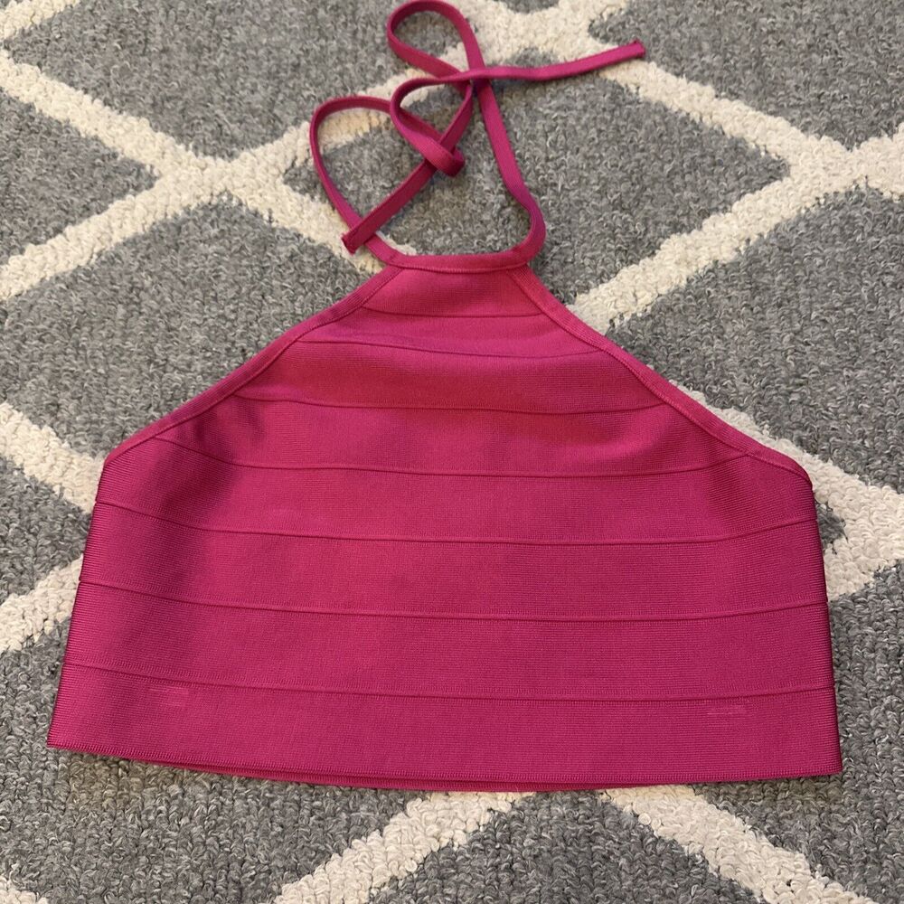 NWOT Herve Leger x Forever 21 Hot Pink Knit‎ Bandage Halter Top Sz Large